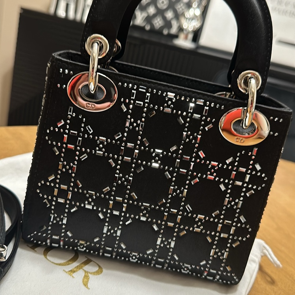 Mini Lady Dior Bag Black Strass Cannage Satin - Picture 3 of 6